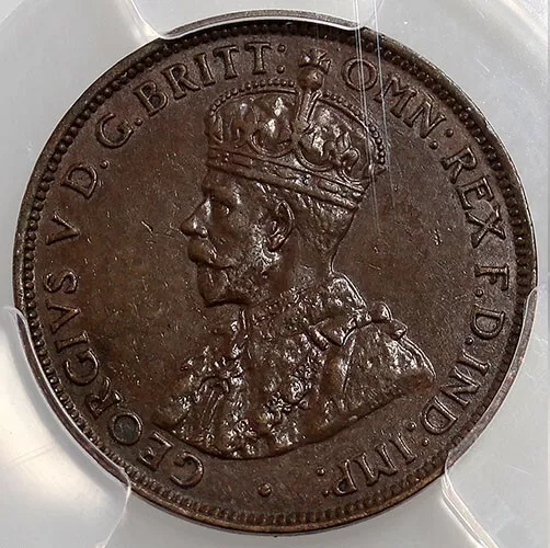 1914H KGV AUSTRALIAN HALF PENNY.  PCGS GRADED AU58 - aUNC