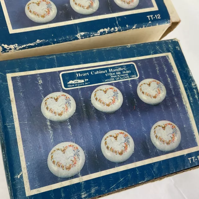 12 each 1980s round white ceramic draw pulls NIP grapevine Hearts flowers ribbon 3