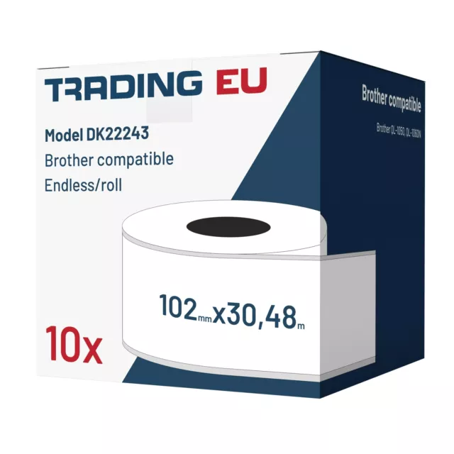 10x Label kompat. zu Brother DK22243 102 mm x 30,48m endlos +1x Wechselhalter