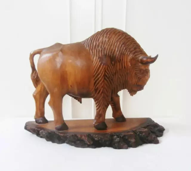 Vintage 1970's Large Hand-Carved and Decorated Polish Bison Sculpture Ornament