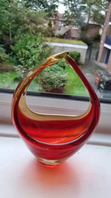 Murano / Venetian Red And Clear  Sommerso Glass Sculptural Bowl