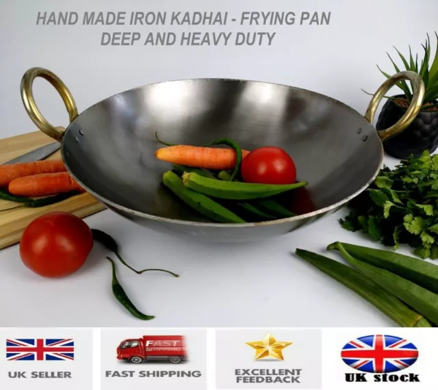 Aluminum Wok Kadai Kadhai Karahi Deep Frying and Cooking Pot 2 Handle Balti  Dish (8 inches)