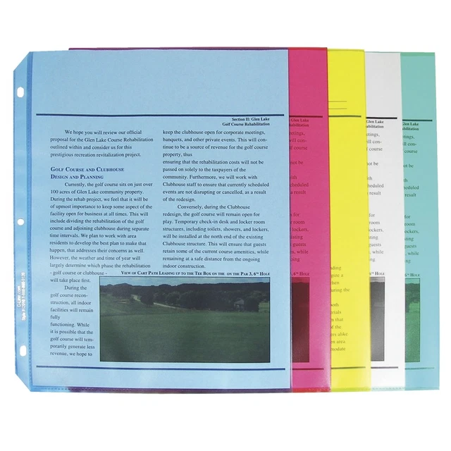 C-Line Colored Polypropylene Sheet Protector, Assorted Colors, 2", 11 X 8 1/2, 5