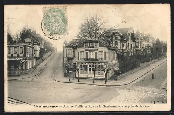 CPA Montmorency, Avenue Émilie et Rue de la Gendarmerie, vue prise de la Gare