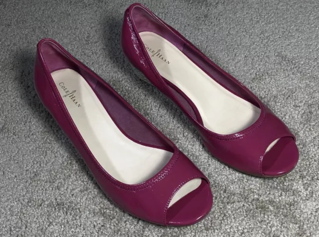 Cole Haan Patent Leather Red Open Toe Shoes Wedge Heel Women’s Size 9.5B