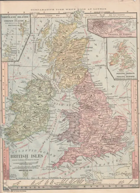 Old Atlas map: British Isles. Copyright 1885, by James Monteith.
