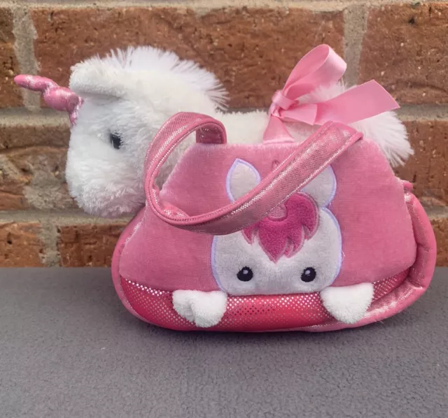 AURORA  Unicorn in a Bag Pet Carrier  Pink and White 8'' 20cm Fancy-Pals Peek-A-