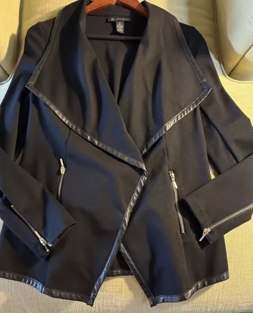Inc International Concepts Faux-Leather Trimmed Moto Jacket, Size S Deep Black