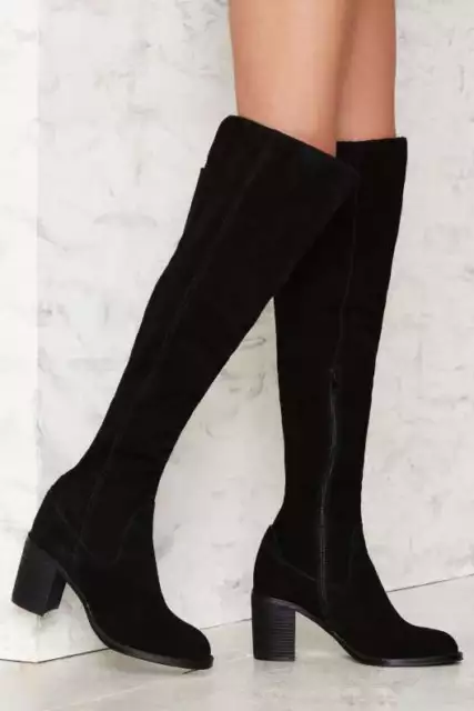 Jeffrey Campbell Black Suede Raylan OTK Boots Size 6.5 NWOB $239