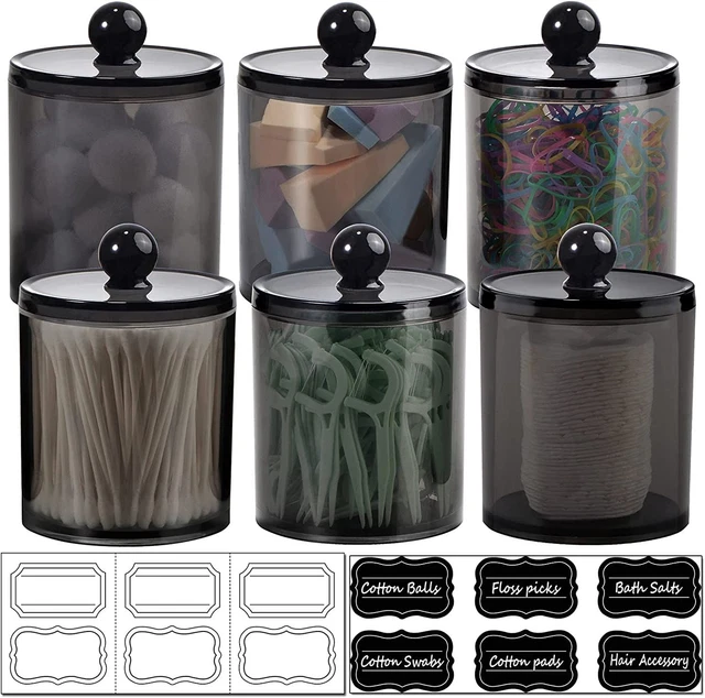 6 Pack of 12 Oz. Qtip Dispenser Apothecary Jars Bathroom with 6 Pack, Black
