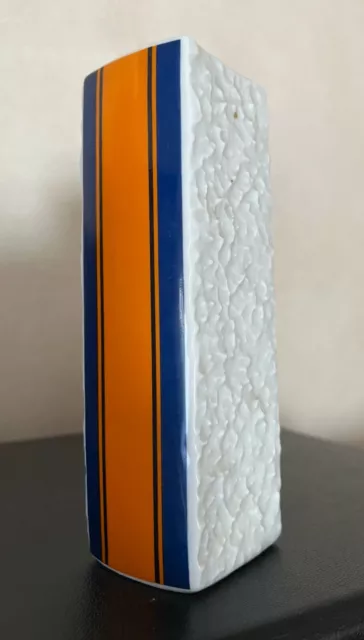 Winterling-Vase - Röslau Bavaria - rechteckig - 16 cm hoch - weiß/orange/blau