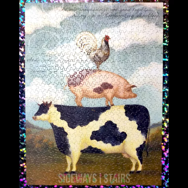 STACKED FARM ANIMAL JIGSAW PUZZLE Hallmark folk art rustic farmhouse cow pig hog 2