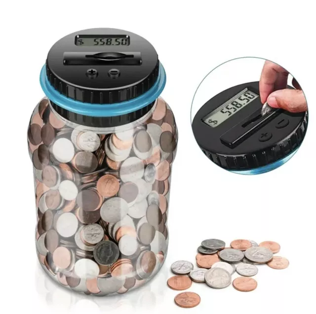 Digital Coin Counter LCD Display Jumbo Jar Sorter Money Box Counts Coins