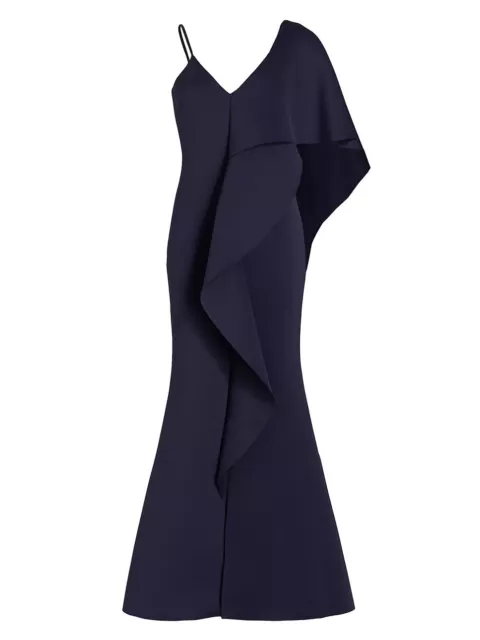 $595 Badgley Mischka Asymmetrical Neoprene Ruffle Gown size8