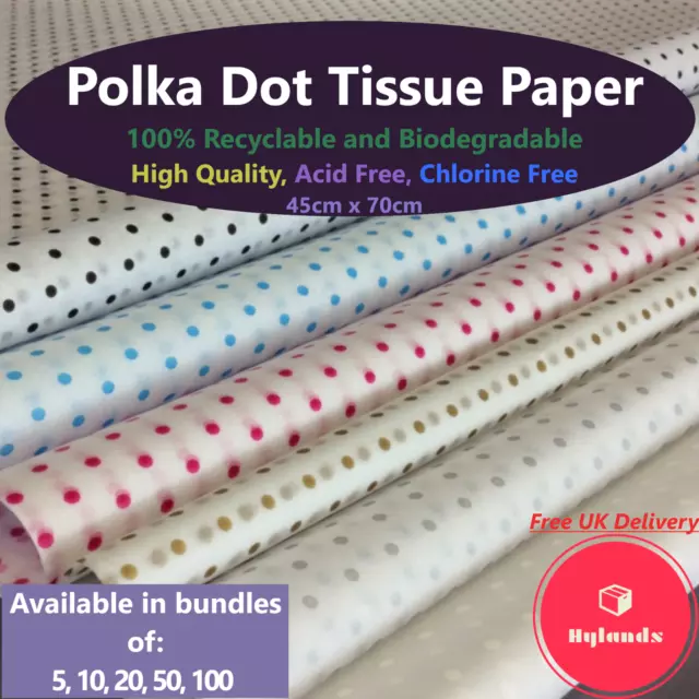 Polka Dot Tissue Paper - High Quality Pattern Spots For Gift Wrapping & Packing