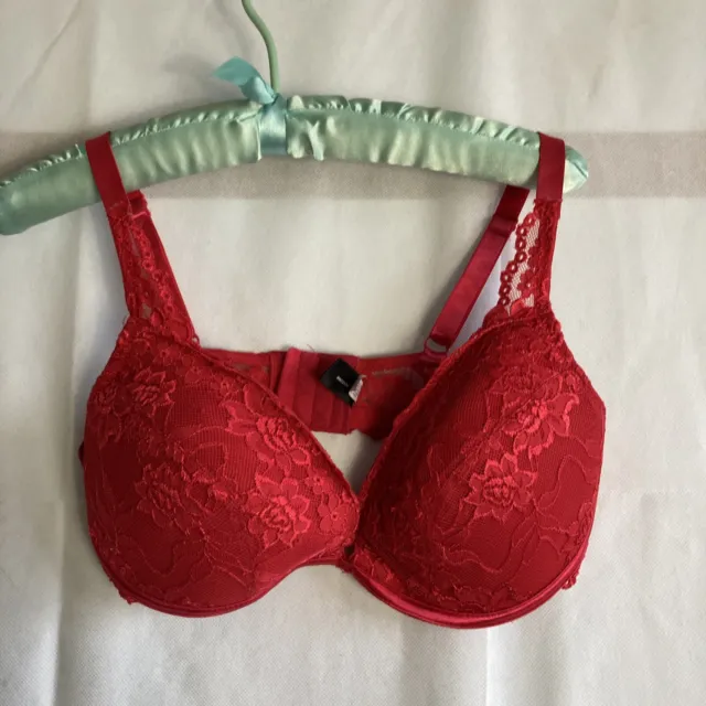 FREDERICKS HOLLYWOOD UNDERWIRE PLUNGE BALCONY LACE BRA RN73120 Red