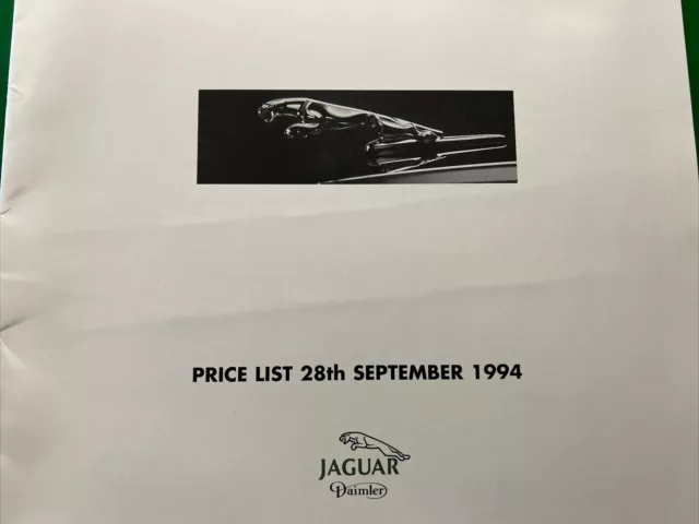 Jaguar And Daimler Car Sales Price List Sept 1994 Brochure Frameable