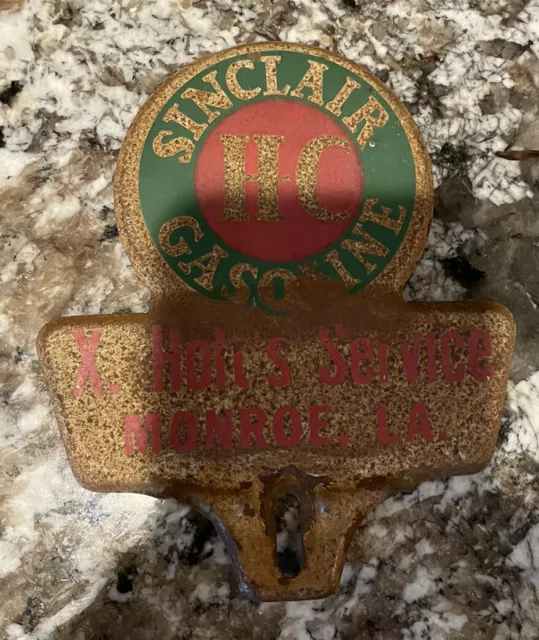 Sinclair Gasoline License Plate Topper- Holts Service, Monroe, LA