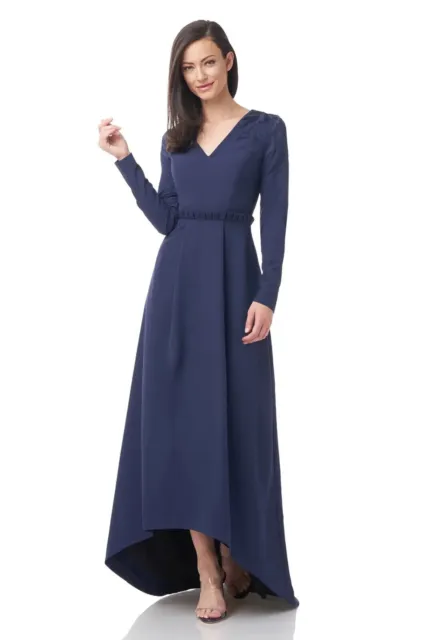 JS Collections Navy V-Neck High-Low Gown Size 8