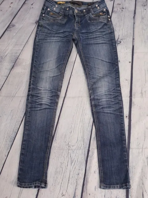 Parisian Blue Skinny Studded Ripped Denim Jeans Womens Size 10 (JA10)