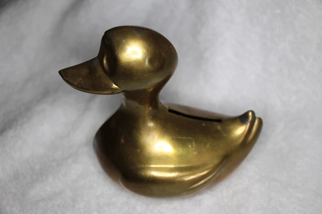 Vintage Locking Brass Duck Bank with no Key but is Not Locked 5" tall 5" L x 3"W