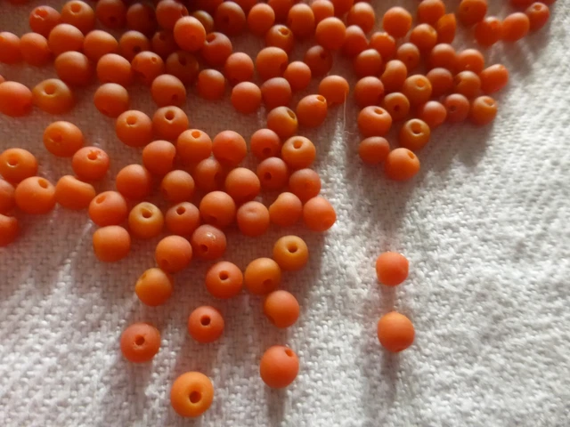 Lot De 500 Perles Vintage En Verre - Couleur Orange Carotte Mat - Forme Ronde Lisse - Origine Inde