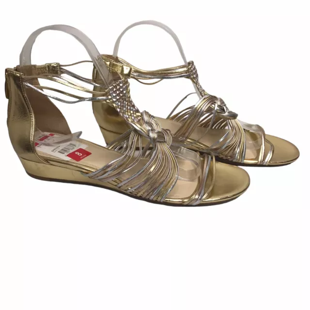 Enzo Angiolini Gold Sandals Silver Gladiator Rear Zip Flats Ankle strap Eanessta