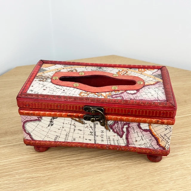 Cubierta rectangular de madera para caja de tela mapa vintage decoración del hogar regalo