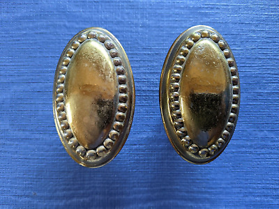 Pair Oval Brass Finish Beaded Doorknobs