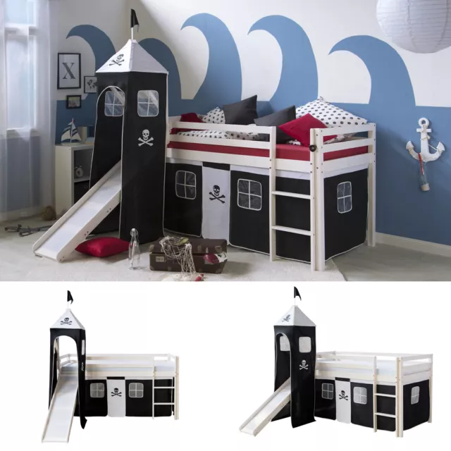 Lits superposés mezzanine Échelle Glissore Tour Pirate Noir 90x200 Homestyle4u