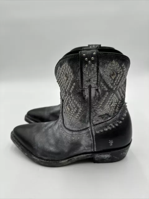 FRYE Women's Billy Stud Short Western Boot Color Black Leather Size 5.5 2