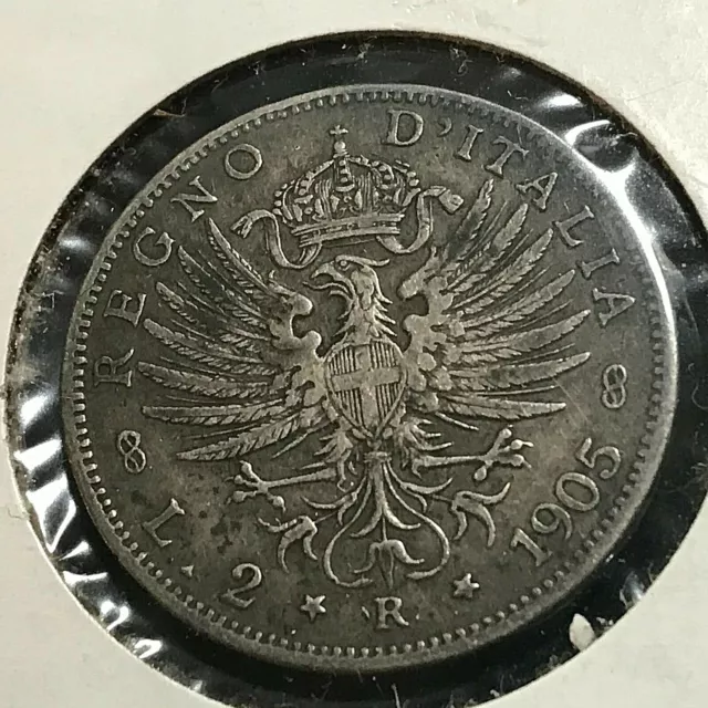 1905-R  Italy Silver 2 Lira Better Grade And Date Coin