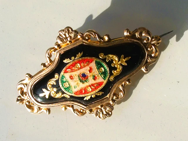 Broche Ancienne XIXème Métal Argenté Plaque émaillée - Occasion - Thème Musical