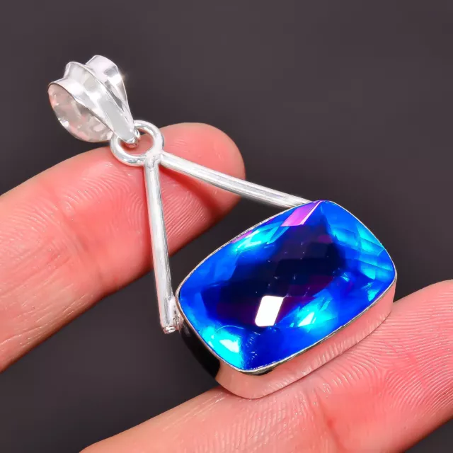 Mystic Quartz Gemstone Ethnic Handmade 925 Sterling Silver Pendant 1.9" GSR-2275