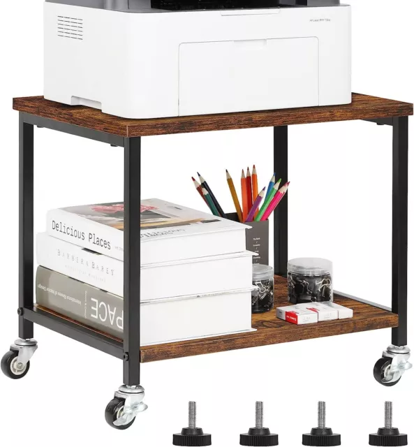 Printer Table on Wheels, Printer Rolling Cart Under Desk, 2 Tier Printer Stand