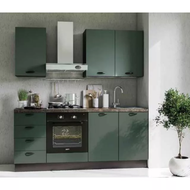 Cucina completa Verde malga con elettrodomestici L. 195x216 - Mono 195