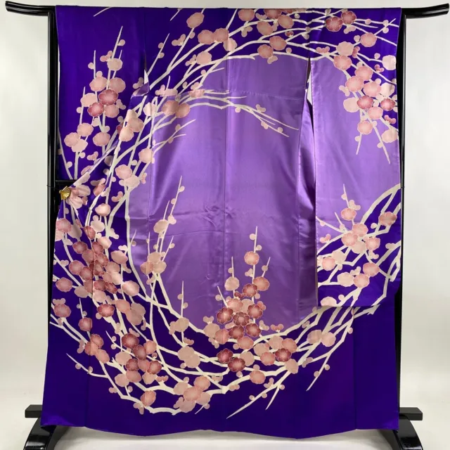 Japanese Silk Kimono Vintage Furisode Gold Gorgeous Purple Branch Silver 64in