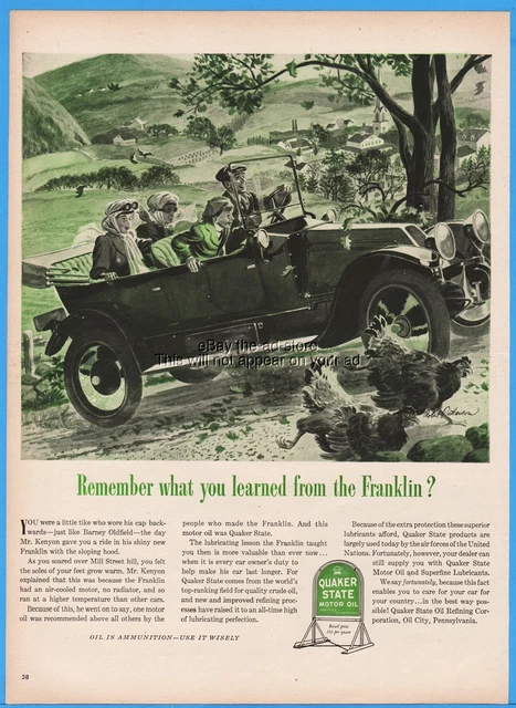 1944 Quaker State Motor Oil City PA Mr Kenyon's Franklin open automobile car ad