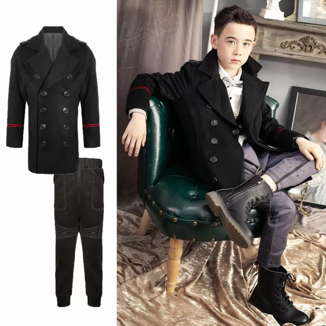 Kids  military style wool coat casual  Boys Long Sleeves smart CASHMERE jacket 3