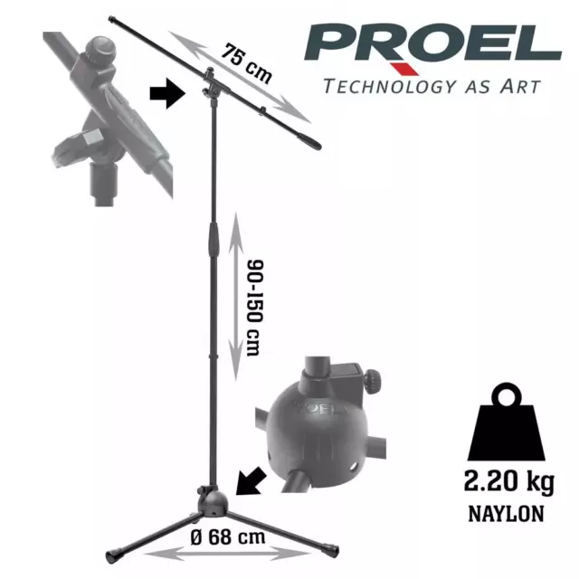 PROEL RSM180 stand asta per microfono treppiede snodo a giraffa nylon supporto