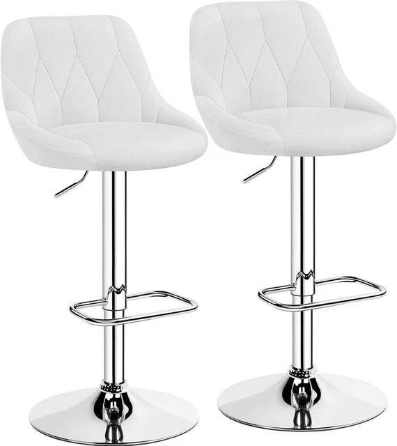 Set Di 4 Sgabelli Da Bar Girevoli - Altezza Regolabile - Tessuto In Velluto - Beige - 10