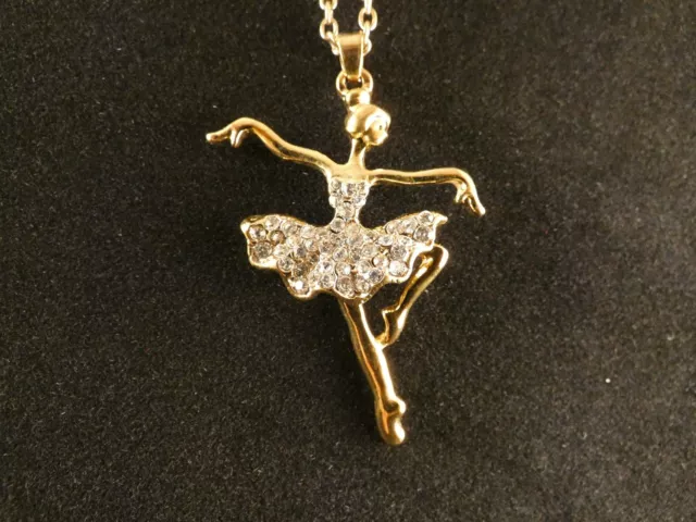 Anhänger 24 Karat Gold Ballerina Strass Tänzerin Halskette Schmuck Ballett Kette