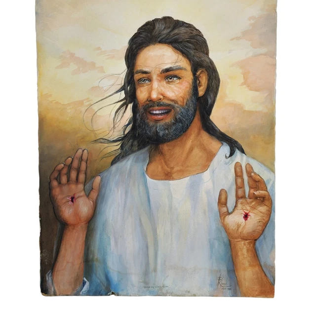 LARGE IMPRESSIVE ORIGINAL Religious Icon Painting Jesus Christ