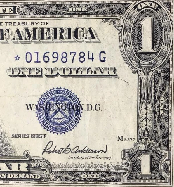 1935F $1 Blue SILVER Certificate *** STAR *** X8784 FINE! Old US Paper Currency!