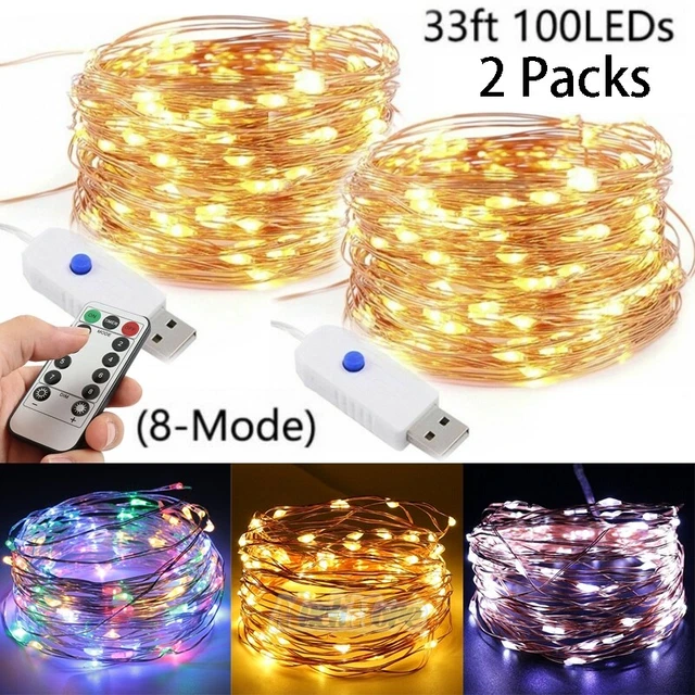 2x USB 5M 50LED String Copper Wire Fairy Lights Wedding Xmas Party Decor 8 Modes