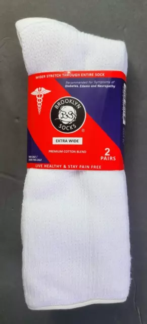 Brooklyn Diabetic Socks 2 Pack 10-16 L XL White Extra Wide Mid Over Calf Cotton Brooklyn Diabetic Socks 2 Pack 10-16 L XL White Extra Wide Mid Over Calf Cotton