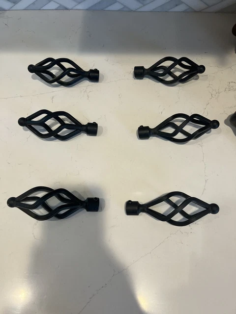 Cast Iron Curtain Rod Ends / Finials & Hanging Hardware 3 Sets of End Caps VTG