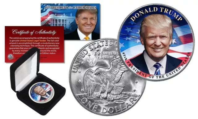 Donald Trump "45Th President" Colorized Ike Eisenhower $1 Coin! W/H Coa & Case!