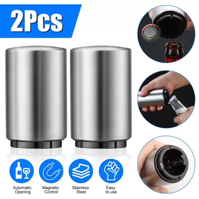 2x Automatic Beer Soda Bottle Opener Stainless Steel Magnetic Bottle Cap Opener