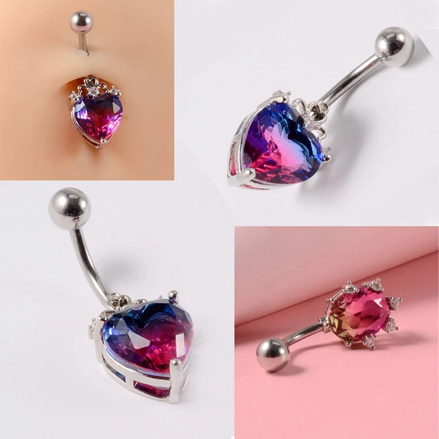 1 pieza Piercing de acero quirúrgico ombligo de circón R q